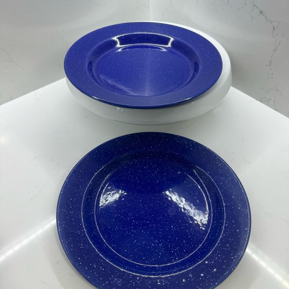 Two blue speckled enamelware 10” plates - Picture 5 of 6